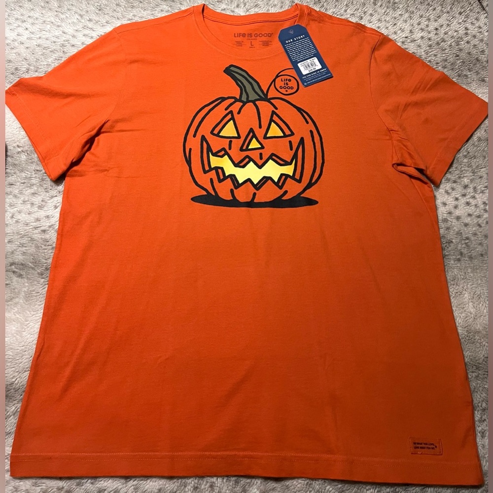 LIFE IS GOOD Halloween Jack O'Lantern Pumpkin Holiday Orange SS Crusher Tee